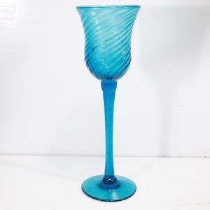 1950s Mexican Avalos Teal Blue Bubble Glass Stemware Goblet 12.5" Tall RARE!